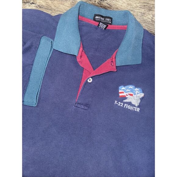 Jonathan Cohen Other - VTG Jonathan Corey United States F 22 Fighter USA Flag Patch Blue Green Polo XXL